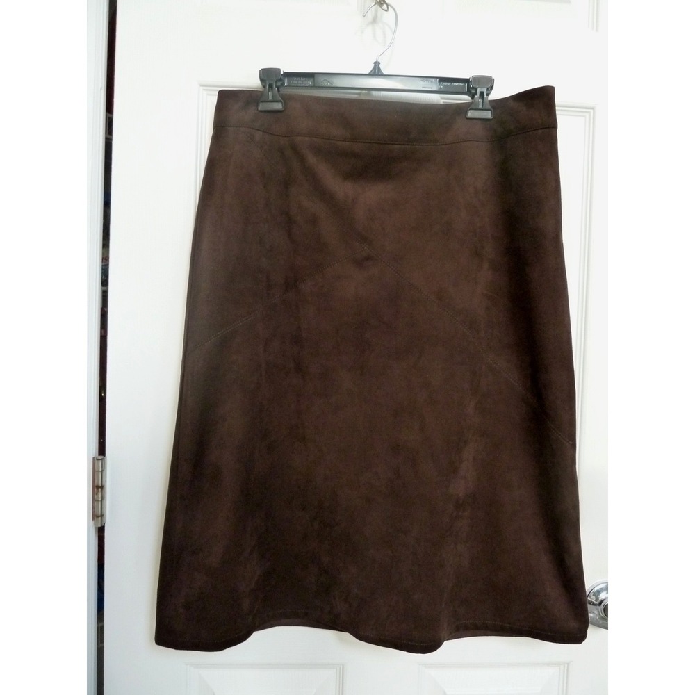 Chico's Cocoa Bean Brown Faux Suede Midi Skirt Size 2 US 12 NWT Career Western